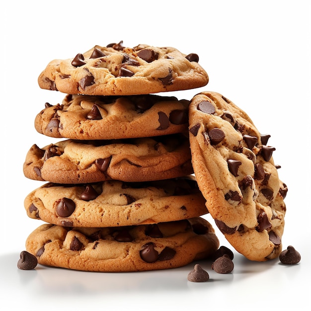 a large pile of chocolate chip cookies isolated on white