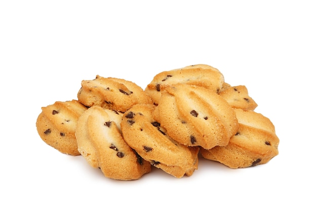 Large pile of chocolate chip cookies isolated  