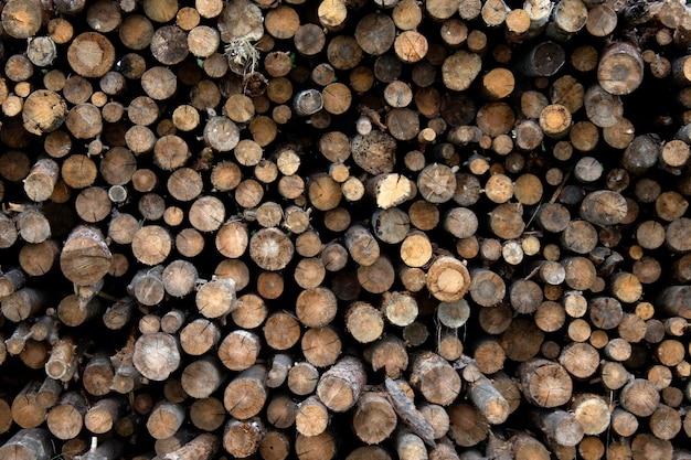 Large pile of firewood cut of wood dark texture group of objects