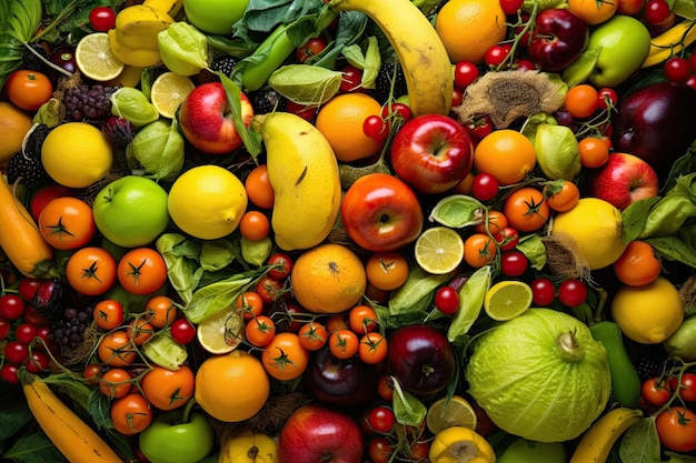 A large pile of fruits and vegetables