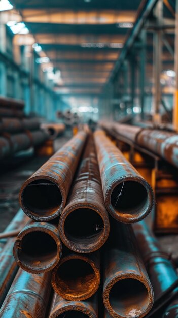 Large Pile of Pipes in Warehouse