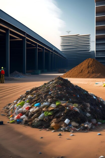 Large pile of rubbish garbage on the construction site