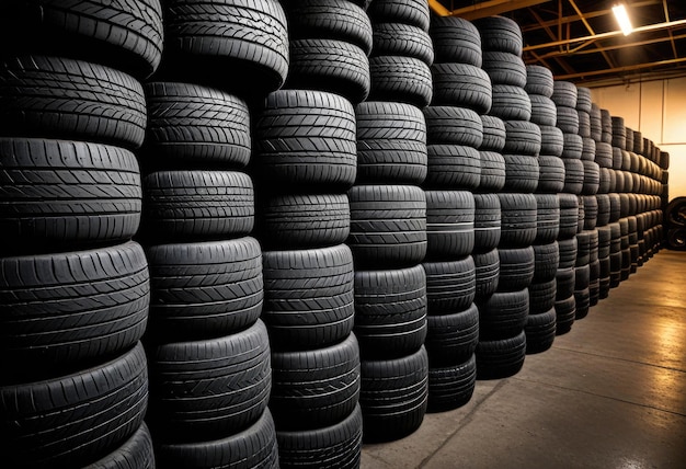 a large pile of tires that are stacked together