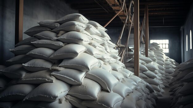 Photo a large pile of white sacks