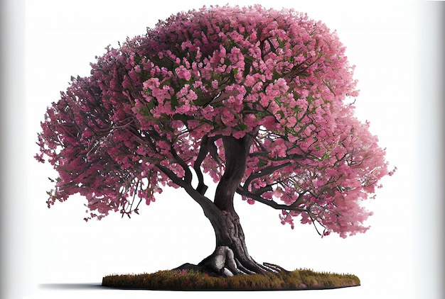 Grande albero di ciliegio rosa su sfondo bianco stile arte digitale ia generativa