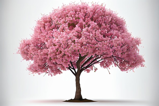 Large pink Cherry Blossom tree on white background Digital art style Generative AI