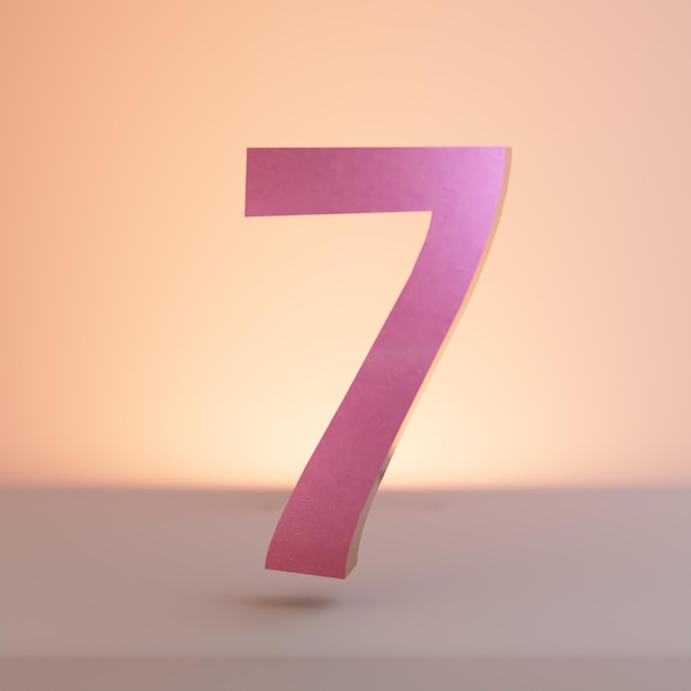 a large pink illuminated number 7 against a background of pastel colors. icon 7.