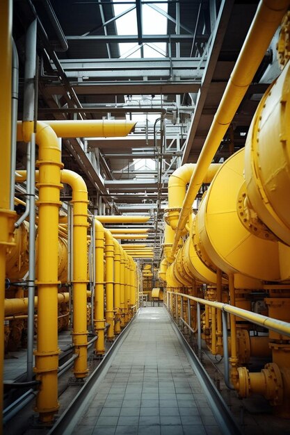 a large pipe with a yellow pipe in the middle of it