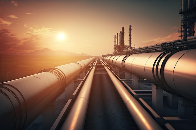 Large pipelines delivering oil to refinery complex created with generative ai