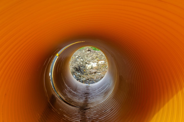 A large plastic pipe from the inside