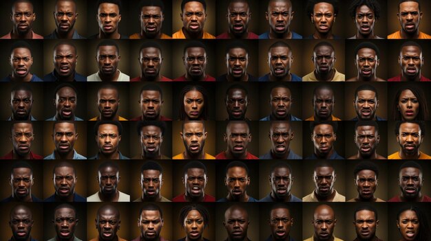 large portraits collage of african american people with different emotions and facial expressions