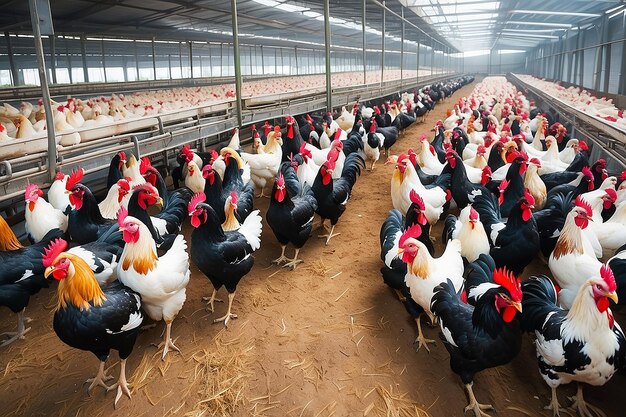 Photo a large poultry farm with chickens and roosters meat and egg production agriculture poultry farming industrial business