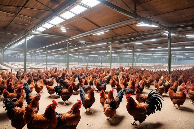 Photo a large poultry farm with chickens and roosters meat and egg production agriculture poultry farming industrial business