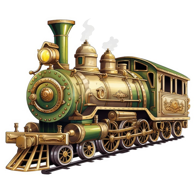 Large powerful steam locomotive on a white background
