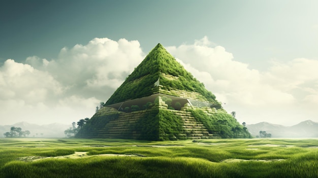 Large pyramid covered with green grass towered