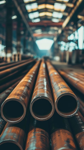 Large Quantity of Steel Pipes in Warehouse