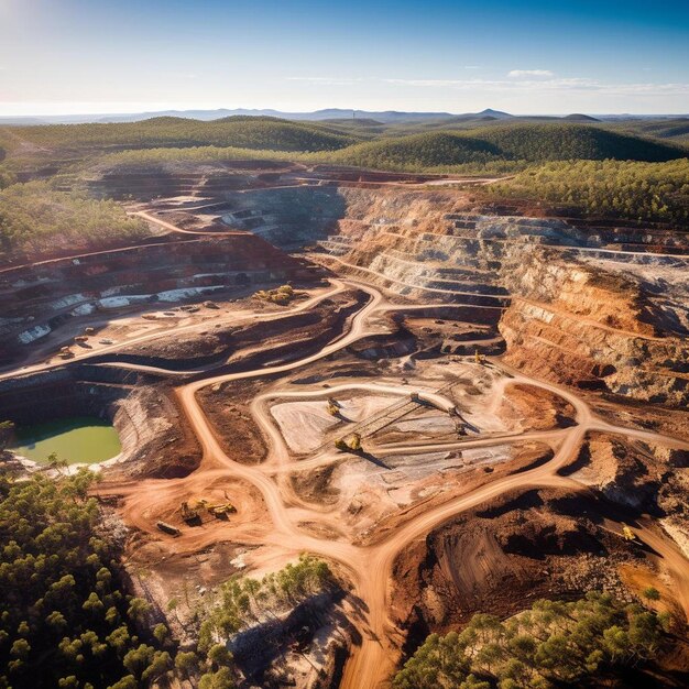 Photo a large quarry with a large pile of coal in the middle