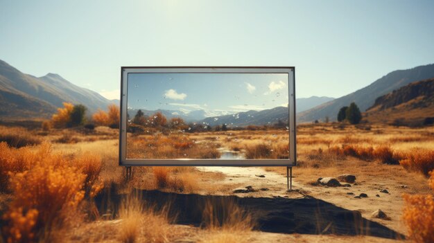 Photo a large rectangular mirror that is on a field