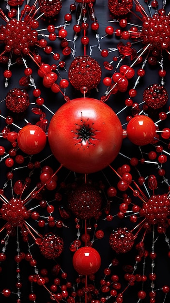 Photo a large red ball of fruit is surrounded by red berries