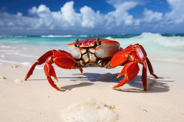 写真 海岸の大きな赤いカニ