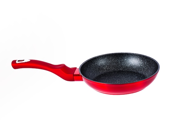 Photo large red frying pan isolated on white