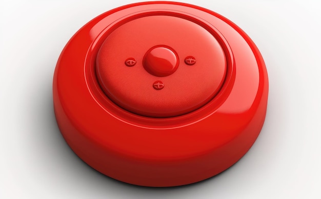 Photo a large red plastic or metal pushbutton alarm warning button on white background ai generated