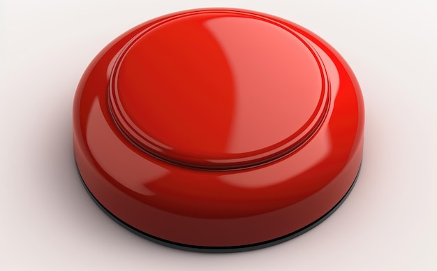 Photo a large red plastic or metal pushbutton alarm warning button on white background ai generated