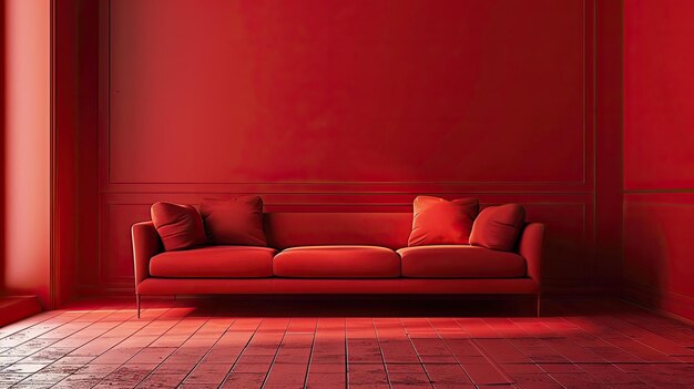 A large red sofa in a red room