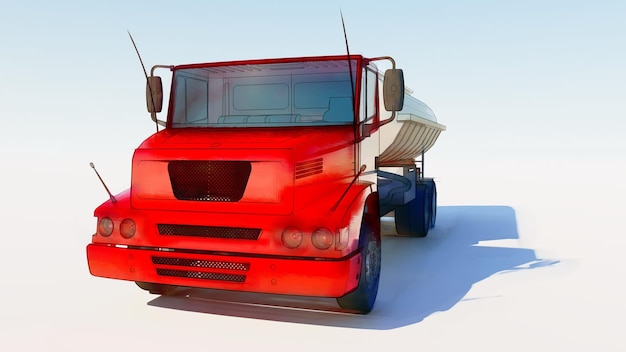 Large red truck tanker with a polished metal trailer. Views from all sides. 3d illustration.