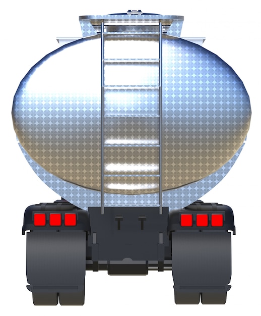 Большой красный грузовик танкер с полированным металлическим прицепом. Взгляды со всех сторон. 3D-рендеринг.