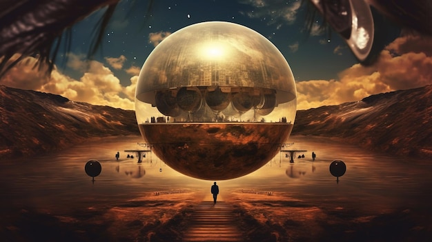 A large reflective sphere in a desert Generative AI Art