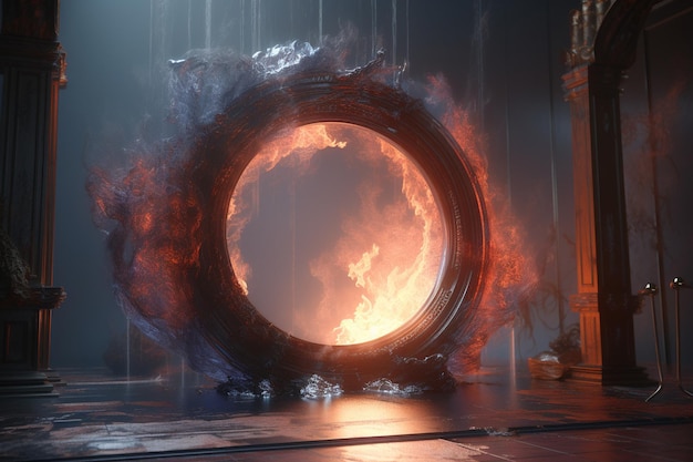 A large ring with a fire in it