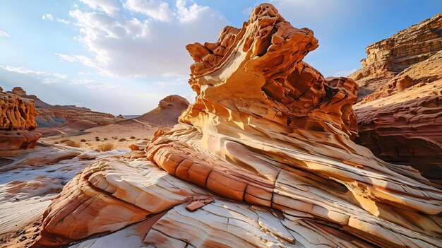 a large rock formation in the middle of a desert