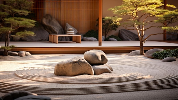 a large rock is placed on a bed with a tree in the background.