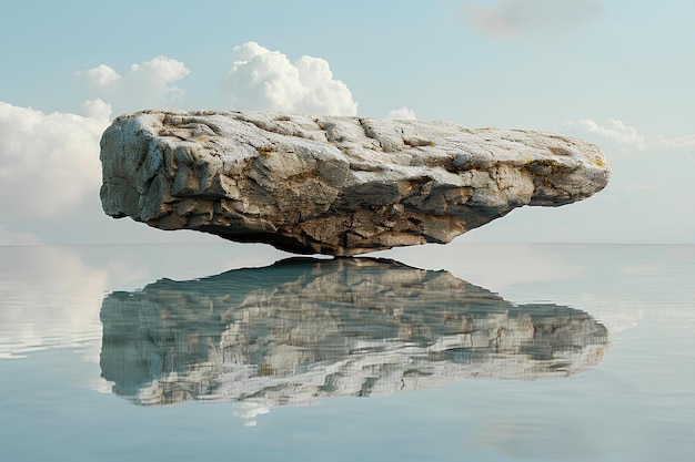 A large rock sitting on top of a body of water