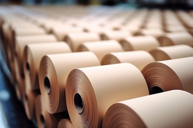 Foto grandi rotoli di carta in un impianto di produzione di carta e cartone prodotti finiti rotoli di carta per ulteriore lavorazione