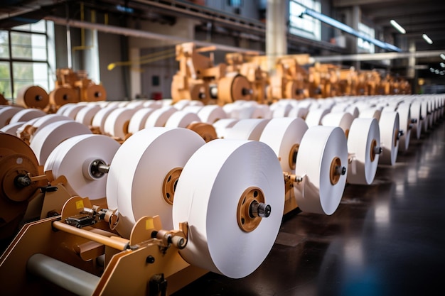 Large rolls of thermal paper produced in a mill factory manufacturer industrial slitting machine