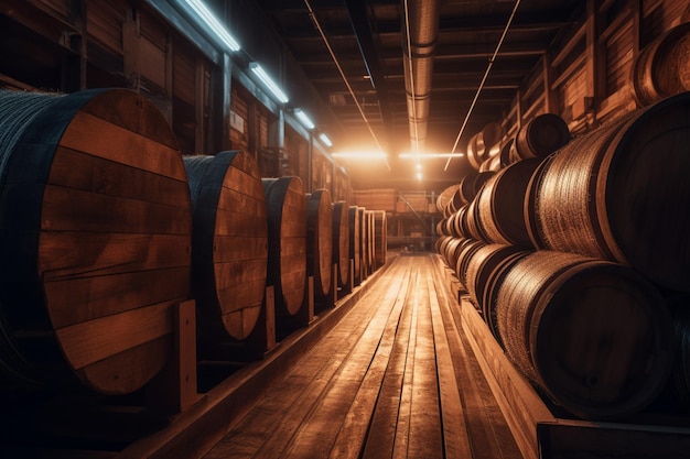 A large room with barrels of wine in it