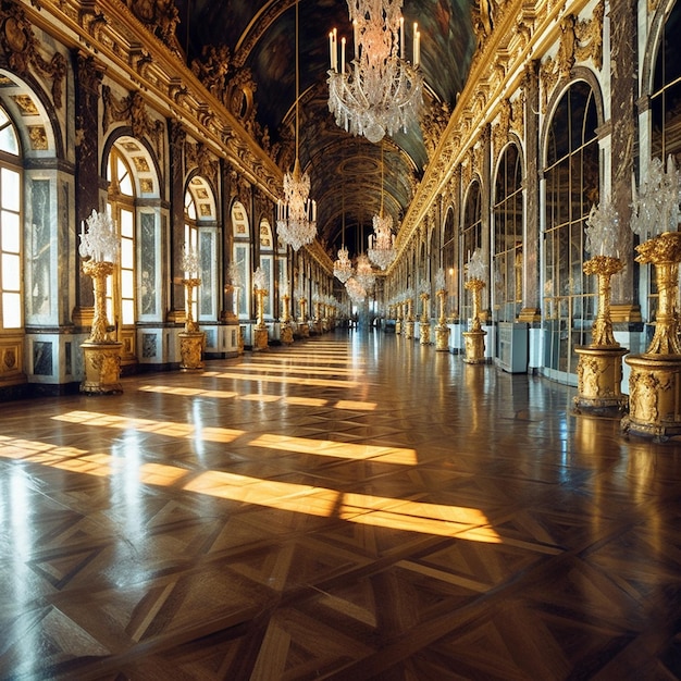 a large room with a chandelier and a chandelier in the middle