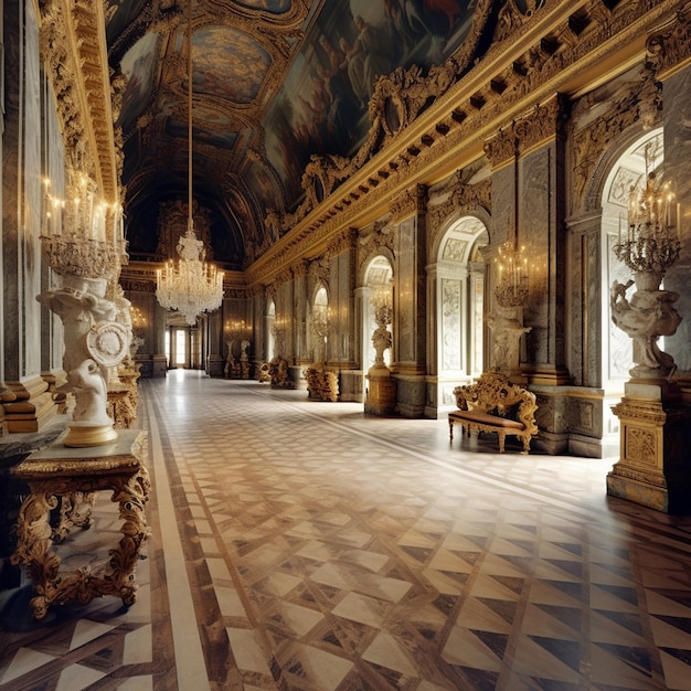 a large room with a chandelier and a chandelier in the middle