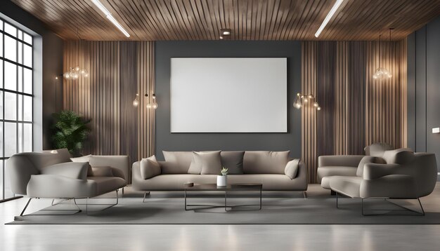 Photo a large room with couches and a large white framed picture