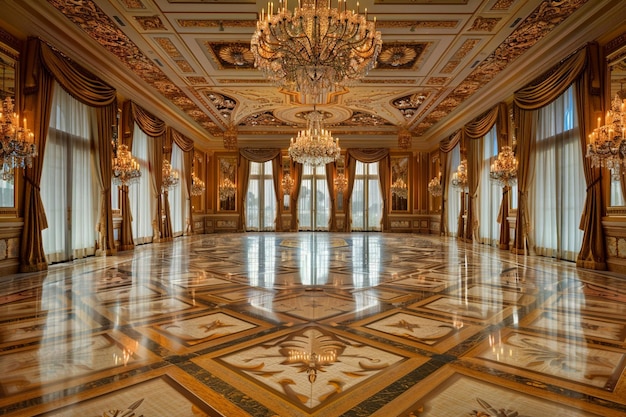 a large room with a large chandelier and a chandelier