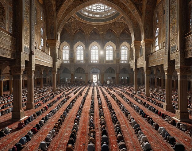 a large room with many people sitting on the floor