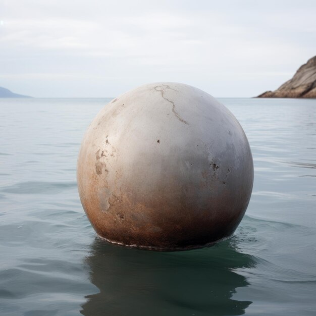 Foto una grande roccia rotonda nell'acqua