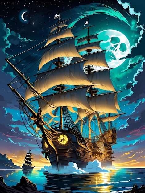 Photo a large sailboat floating on top of a body of water pirate ship in space sailing ship gothic ship