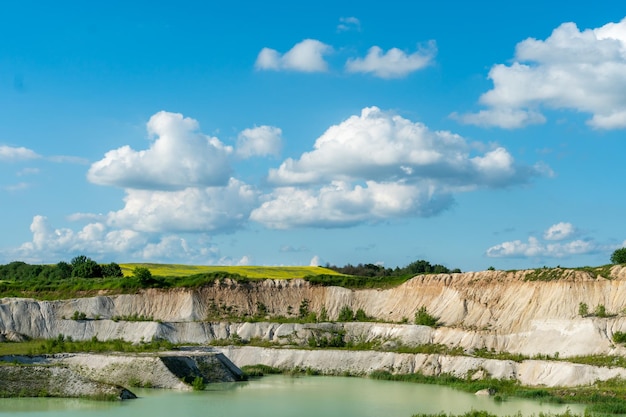 A large sand quarry and a lake A flooded old abandoned quarry complex Extraction of sand and stone for industrial applications