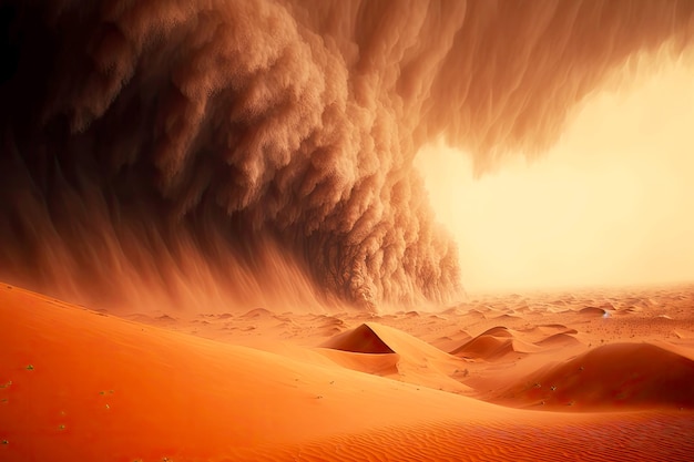 Large sand storm formed over desert dune natural disaster made with generative ai