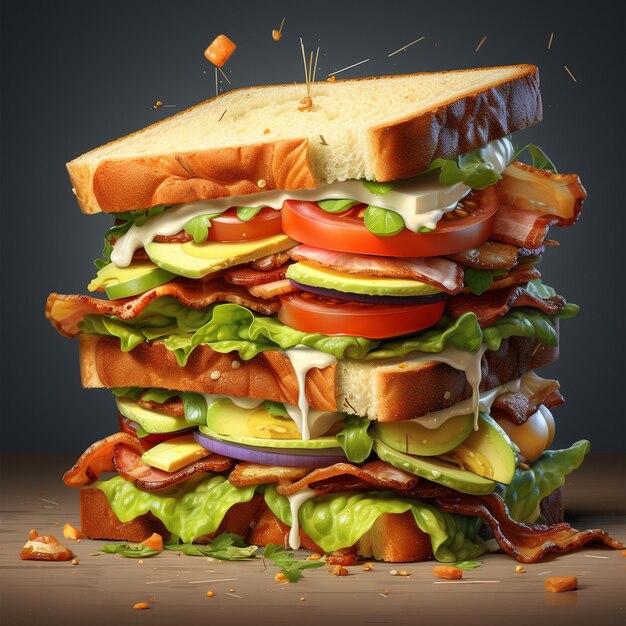 Photo a large sandwich with a lot of different ingredients on it