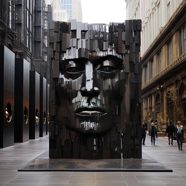 Photo a large sculpture of a face is shown in a city