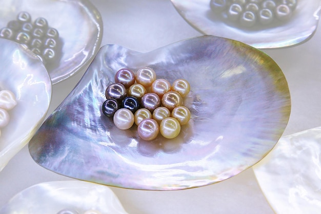 Large sea pearls on the background of motherofpearl shell